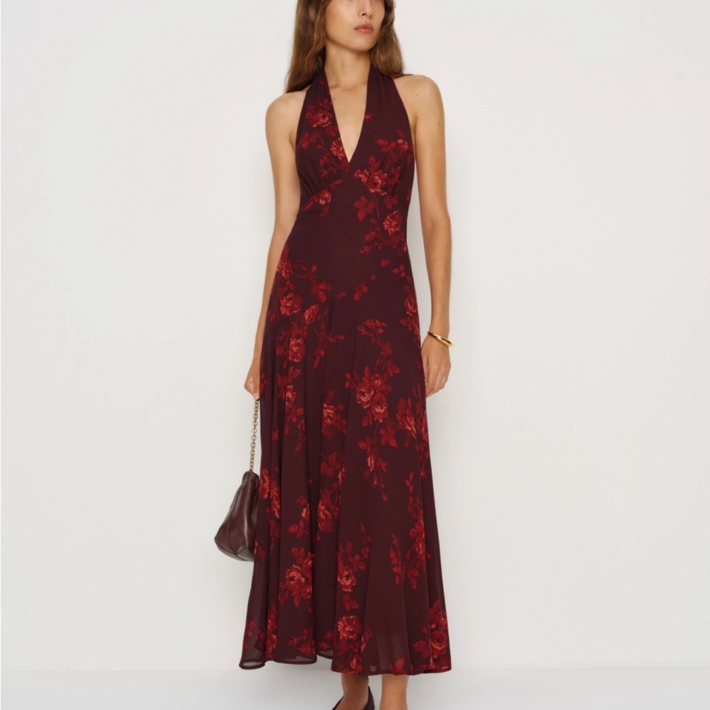 Reformation Burgundy Floral Maxi Dress Briony